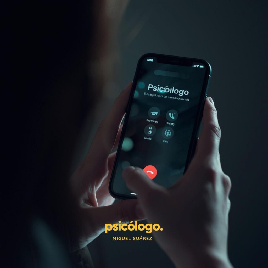 Persona llamando al psicólogo desde su móvil. Imagen de Miguel Suárez, psicólogo sanitario en Tenerife.